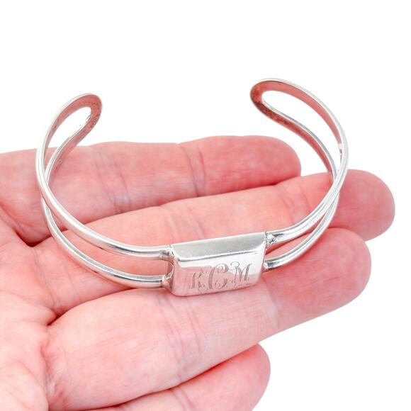 Vintage Mexico Sterling Silver 925 Double Band KCM Monogram Cuff Bracelet 7" - Picture 1 of 9